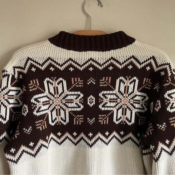 Vintage St Michael Zip Up Knit Cardigan Sweater UK Snowflake Brown Cream Mens - Picture 6 of 10